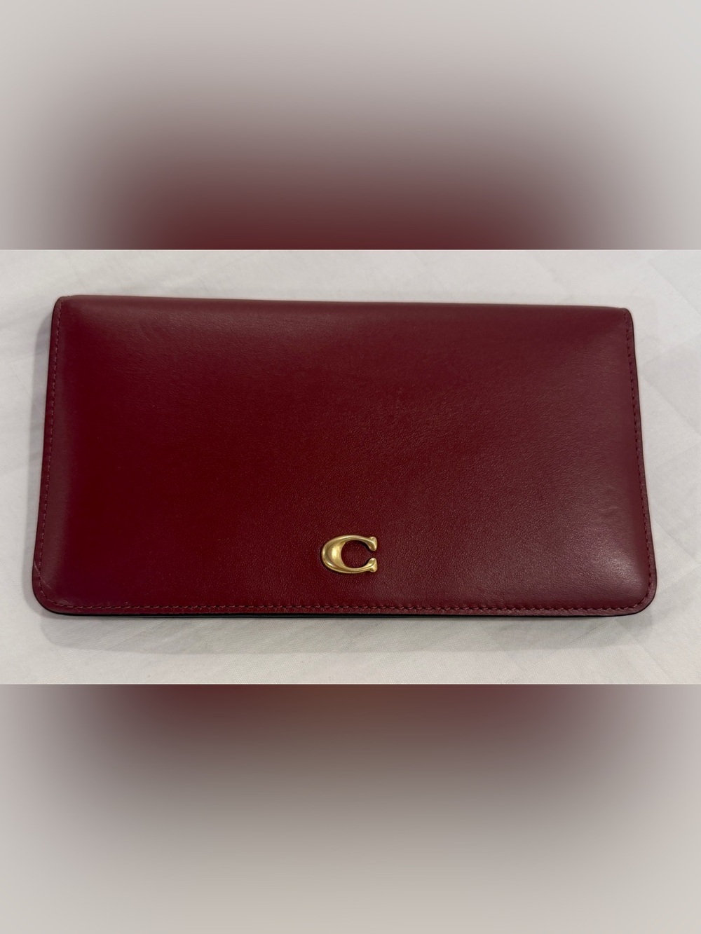 Coach Burgundy Leather Long Wallet with Gold 'C' Charm